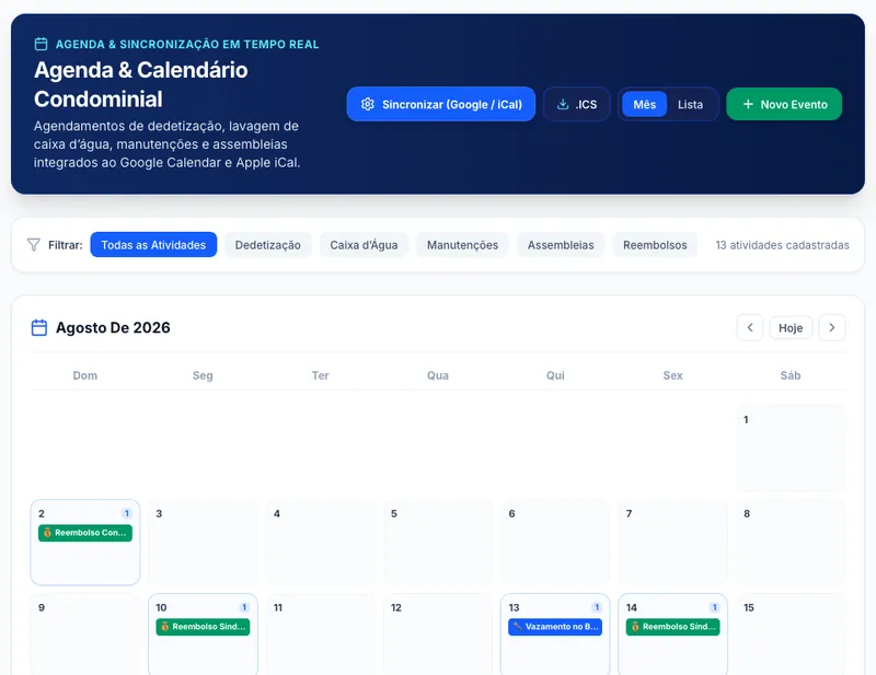 Agenda e calendário condominial