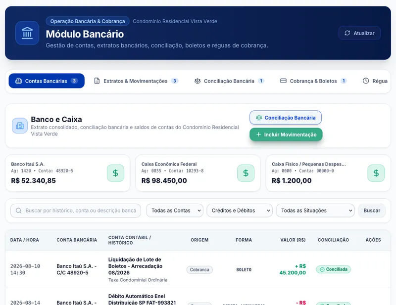 Módulo bancário com contas e conciliação