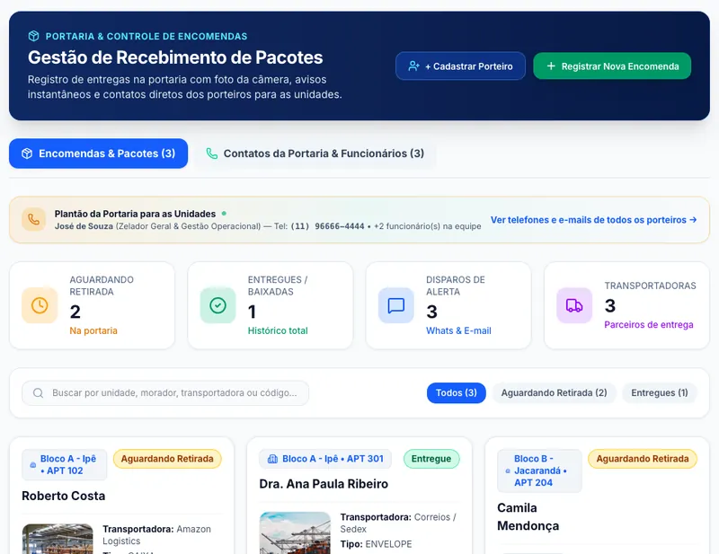 Gestão de recebimento de pacotes na portaria