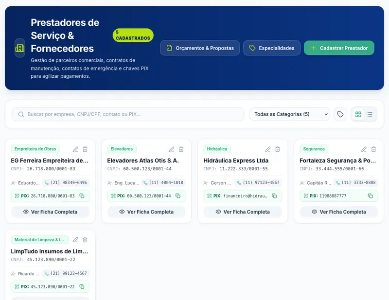 Cadastro de prestadores de serviço e fornecedores